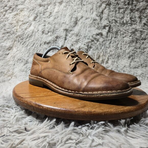 Steve Madden Harpoon Men Size 10 Tan Leather L ace Up Formal Dress Shoe Oxfords - Picture 1 of 15